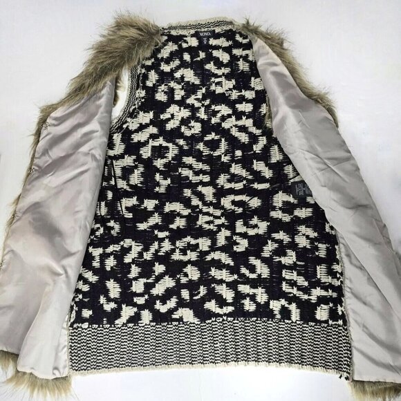 XOXO Vest Faux Fur Front Brown Leopard Sweater Knit Back Women's Medium Boho 70s - Picture 2 of 10